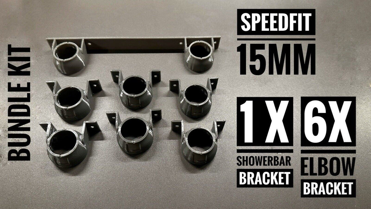 BUNDLE: 6 x Elbow Brackets and 1 x Elbow SHOWER BAR (150mm width) Compatible with 15mm JG Speedfit Push Fit Elbow