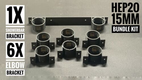 BUNDLE: 6 x Elbow Brackets and 1 x Elbow SHOWER BAR (150mm width) Compatible with 15mm Hep2O Push Fit Elbow